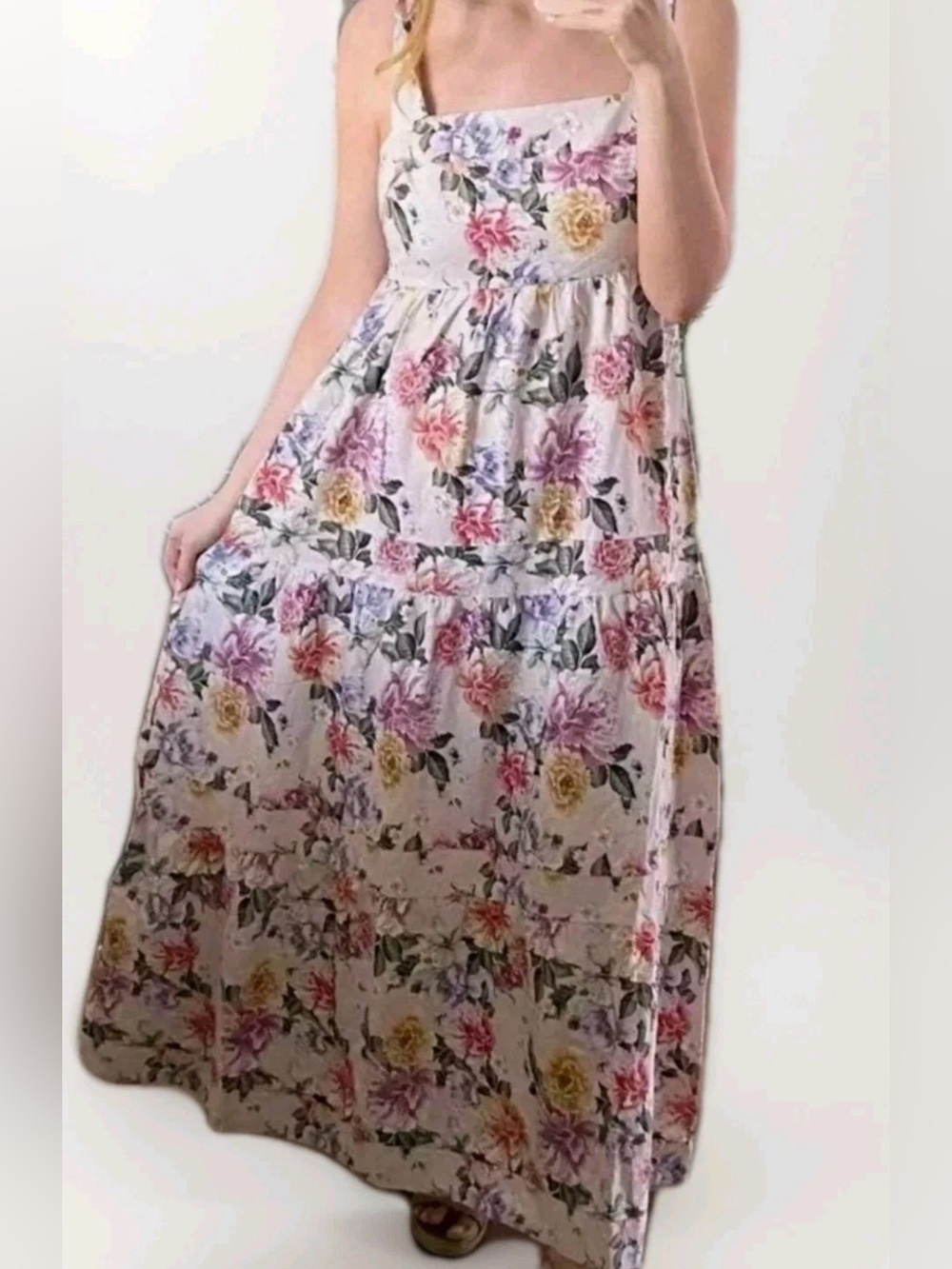 HOUSE OF HARLOW 1970 LINEN TIERED TIE STRAP MAXI DRESS SIZE M - Picture 4 of 14